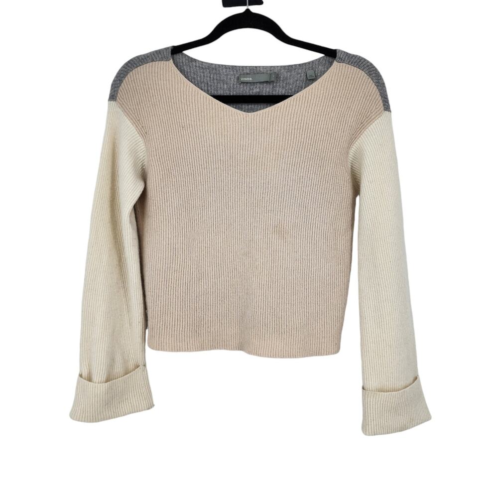 Vince Long Sleeve Cashmere Colorblock Ribbed Pullover Sweater Size Small